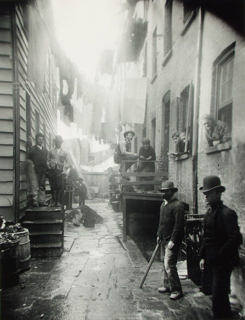 Bandit’s Roost (1888) by Jacob Riis, from How the Other Half Lives. This image is Bandit’s Roost at 59½ Mulberry Street, considered the most crime-ridden, dangerous part of New York City.