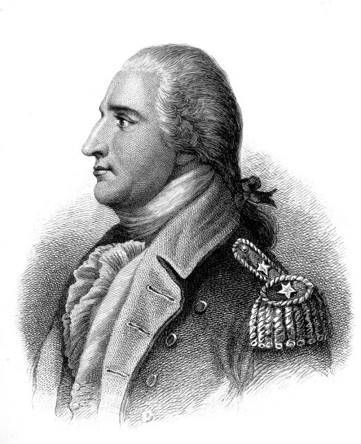A head and shoulders profile engraving of Benedict Arnold.
