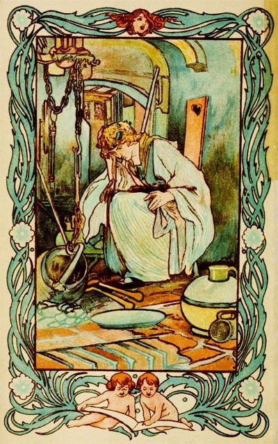 Charles Robinson illustrated Cinderella in the kitchen (1900), from “Tales of Passed Times” with stories by Charles Perrault.