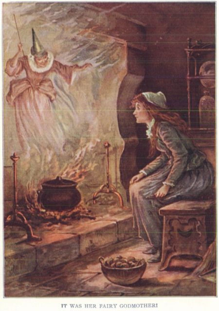 Oliver Herford illustrated Cinderella with the Fairy Godmother, inspired by Perrault’s version.