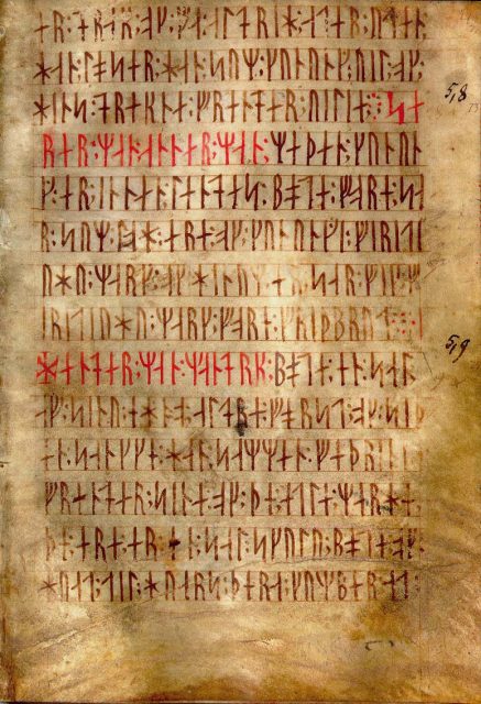 Codex runicus, a vellum manuscript from c. 1300 containing one of the oldest and best preserved texts of the Scanian law (Skånske lov), written entirely in runes.