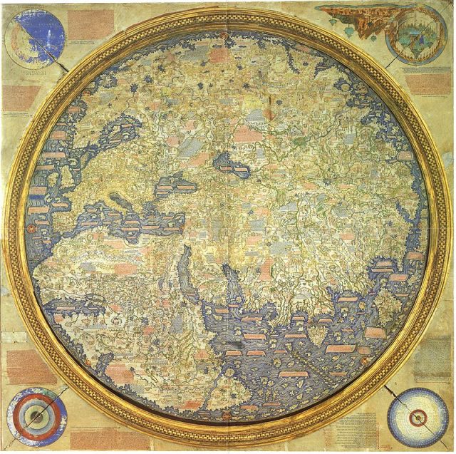 The Fra Mauro map, “considered the greatest memorial of medieval cartography” according to Italian geographer Roberto Almagià (1884-1962).