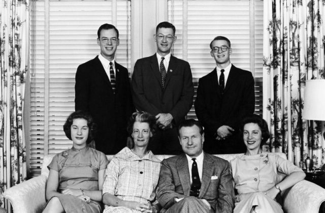 The Rockefeller Family. From left to right: Nelson A., Ann. Standing, Steven, Rodman and Michael on November 18, 1958. Photo by Keystone-France/Gamma-Keystone via Getty Images