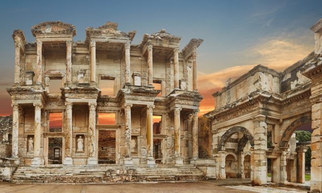 Ruins of the ancient Library of Celsus ruins at Ephesus, Anatolia.