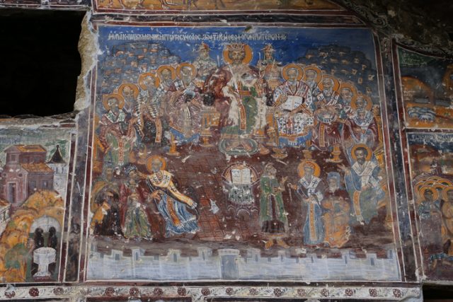 Painting of “The Council of Nicea” in Sumela monastery, Macka, Trabzon, Turkey.
