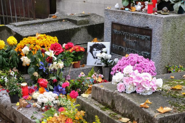 Jim Morrison’s grave in Pere-Lachaise cemetery, Paris.