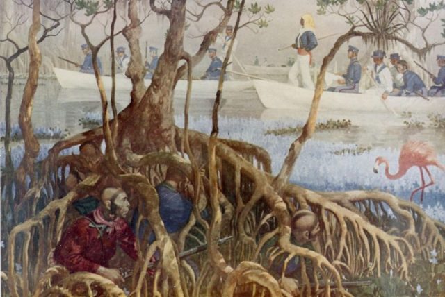 Marines battle Seminole Indians in the Florida War: 1835-1842.