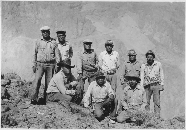 Native Americans employed on the construction of Hoover Dam as high-scalers.