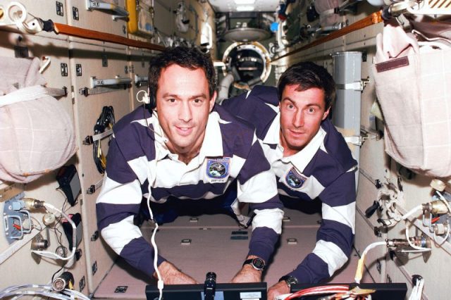 Sergei Krikalev with James H. Newman on the left during STS-88.
