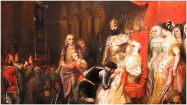 King Pedro at the knees of the dead Queen Ines.