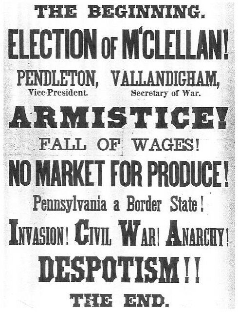 Union Party poster for Pennsylvania warning of disaster if McClellan wins.