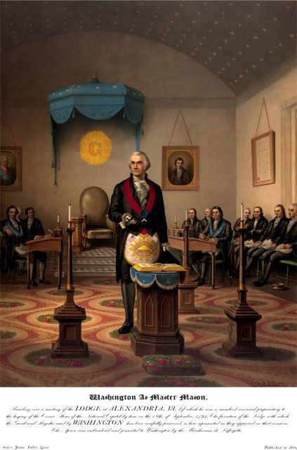 Print from 1870 portraying George Washington as Master of his Lodge.