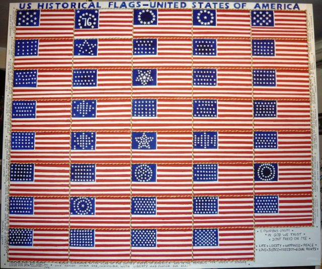 Oil painting depicting the 39 historical U.S. flags. Photo by Zimand CC BY SA 3.0