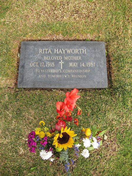 Grave of film actress and dancer Rita Hayworth at Holy Cross Cemetery in Culver City, California. Photo by IllaZilla CC BY SA 3.0