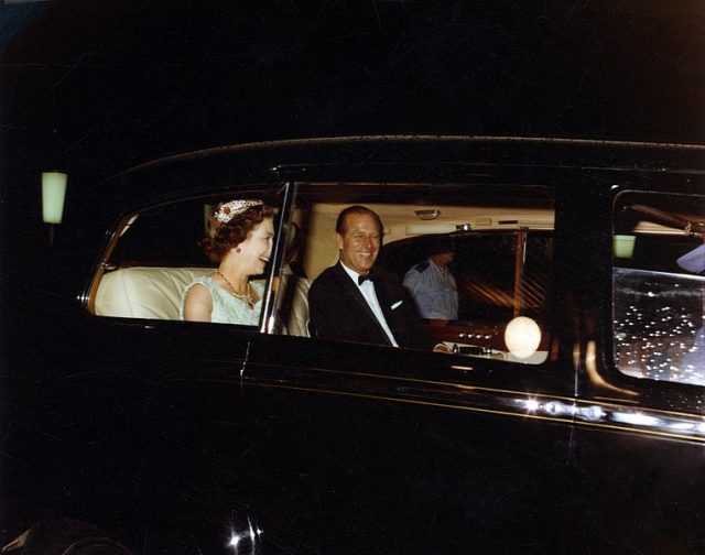 Her Majesty Queen Elizabeth II and HRH Duke of Edinburgh arriving at Cloudland, Brisbane, Australia, 1982.