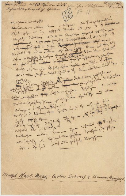 Only surviving page from the first draft of the Manifesto, handwritten by Marx.