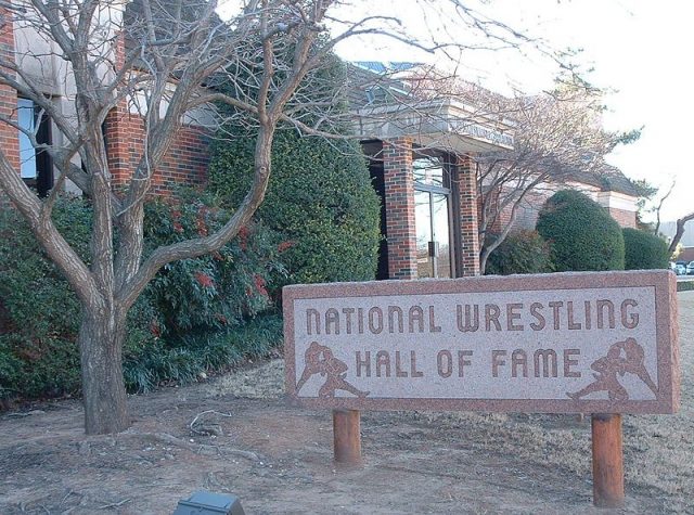 Entrance to the National Wrestling Hall of Fame and Museum on the campus of Oklahoma State University in Stillwater.
