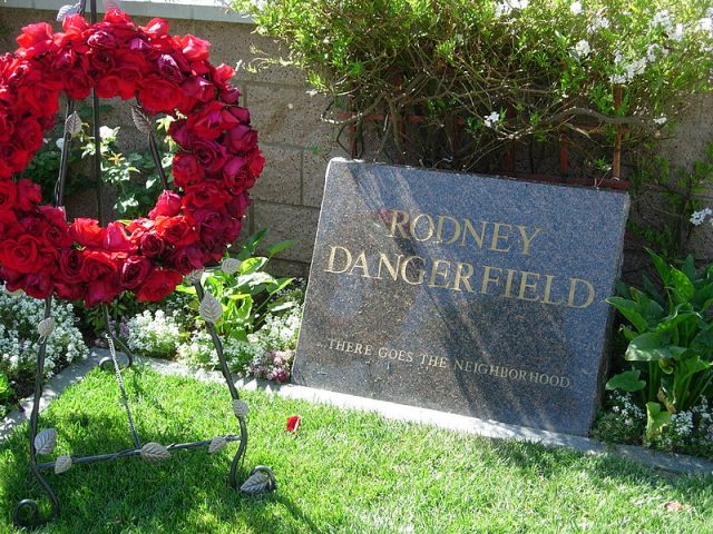 Rodney Dangerfield’s tombstone at Pierce Brothers Westwood Memorial Park Cemetery in Los Angeles, California. Photo by Alan Light CC BY 2.0