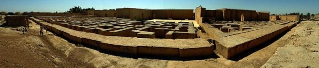 Panoramic view of ruins in Babylon, photographed in 2005.