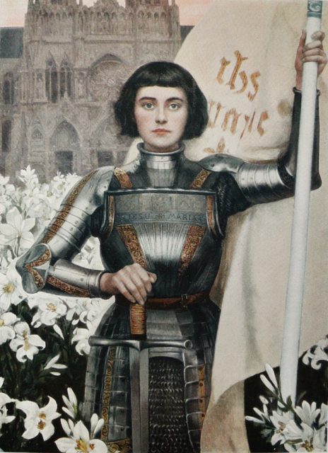 A 1903 engraving of Joan of Arc by Albert Lynch featured in the Figaro Illustre magazine.