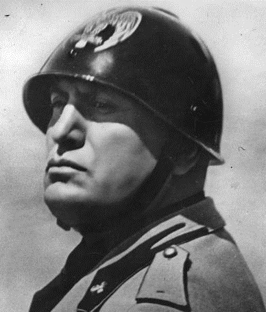 Profile portrait of Mussolini.