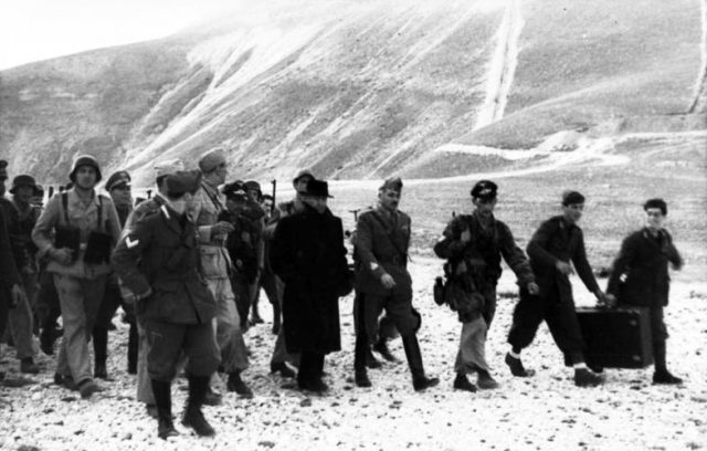 Mussolini rescued by German troops from his prison in Campo Imperatore on September 12, 1943. Photo by Bundesarchiv, Bild 101I-567-1503A-07 / Toni Schneiders / CC-BY-SA 3.0