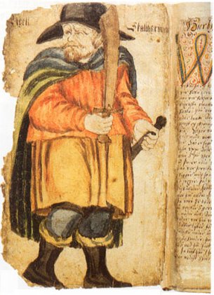 Egill Skallagrímsson in a 17th century manuscript of Egils Saga.