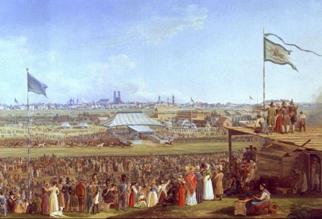 Horse race at Oktoberfest in Munich, 1823.