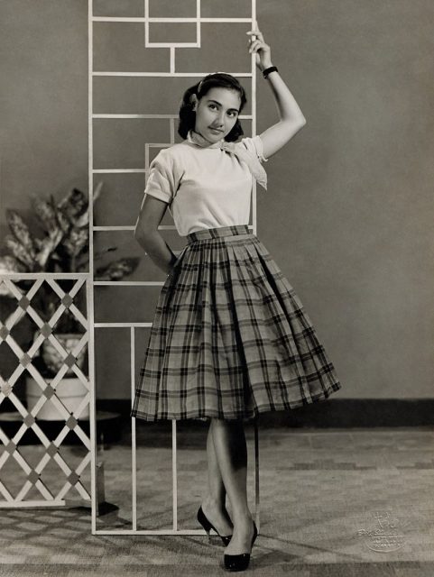 Indonesian film actress Indriati Iskak in a promotional still, c. 1960.