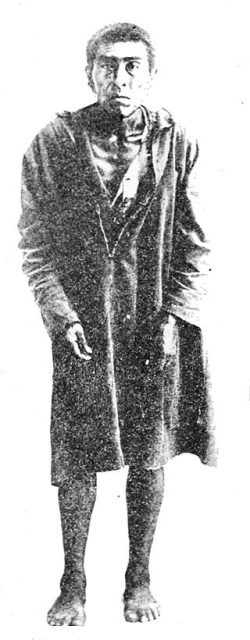 Ishi the last of the Yahi tribe. From a photograph taken after his capture at Oroville, California in 1911.