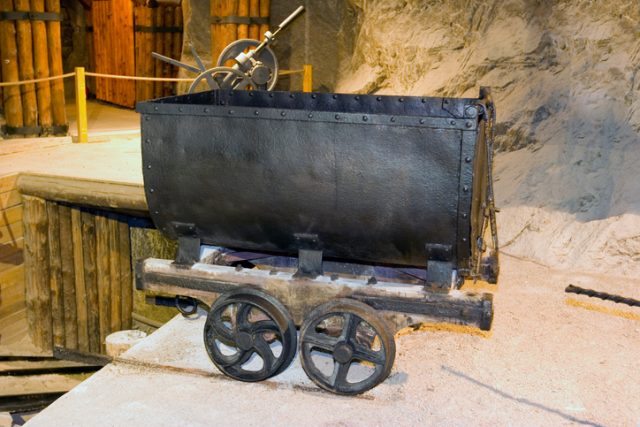 A mine cart at Wieliczka Salt Mine, Poland.