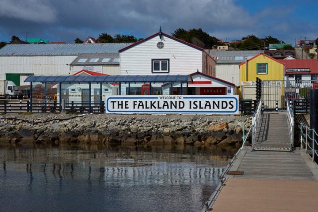 Jetty used by visitors arriving by sea in Stanley, capital of the Falkland Islands.