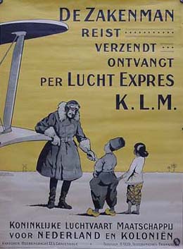 KLM poster featuring the airline’s first commercial slogan. It is likely dated around the late 1920s, after it started service to Jakarta