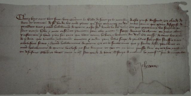Letter written by Joan of Arc, 1429