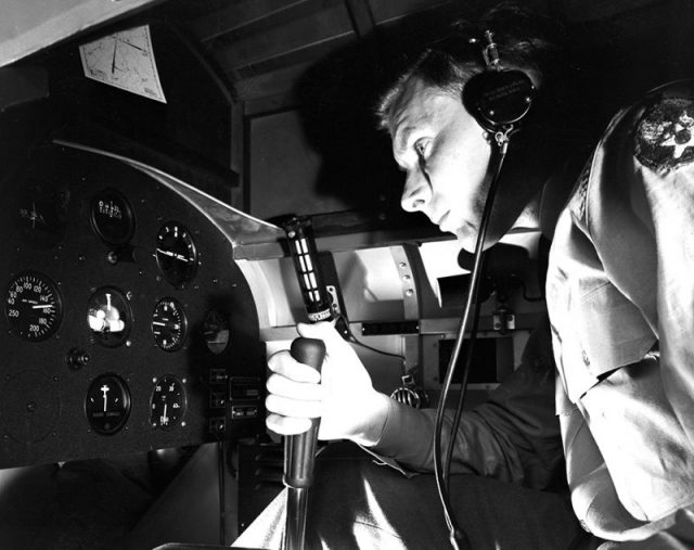 Military Personnel using Link Trainer with Kollsman instrument panel, Randolph Field.