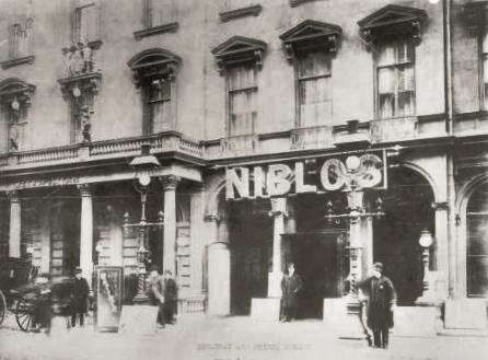 Niblo’s Garden, seen here around 1887, was an entertainment venue on Broadway near Prince Street from 1823 to 1895.