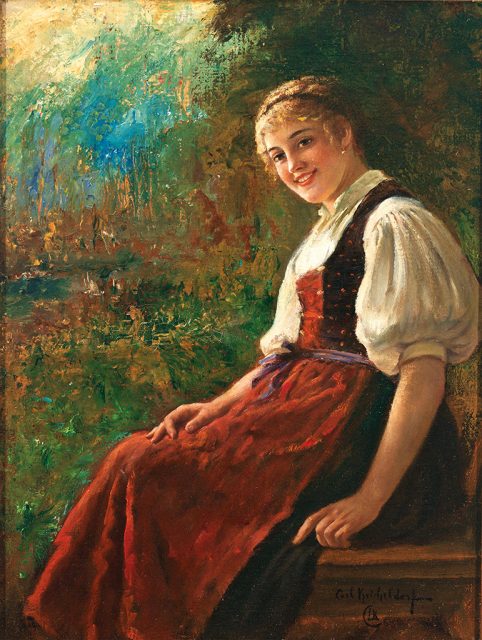 Portrait of a girl wearing a dirndl dress.