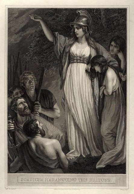 Queen Boudica in John Opie’s painting Boadicea Haranguing the Britons.