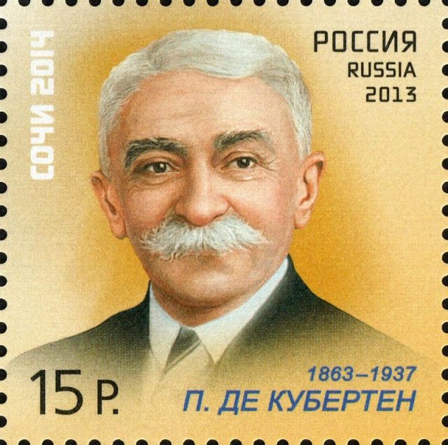 Pierre de Coubertin on a 2013 Russian stamp from the series “Sports Legends.”