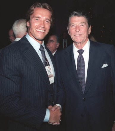 Schwarzenegger with President Ronald Reagan two months before The Terminator’s premiere in 1984.