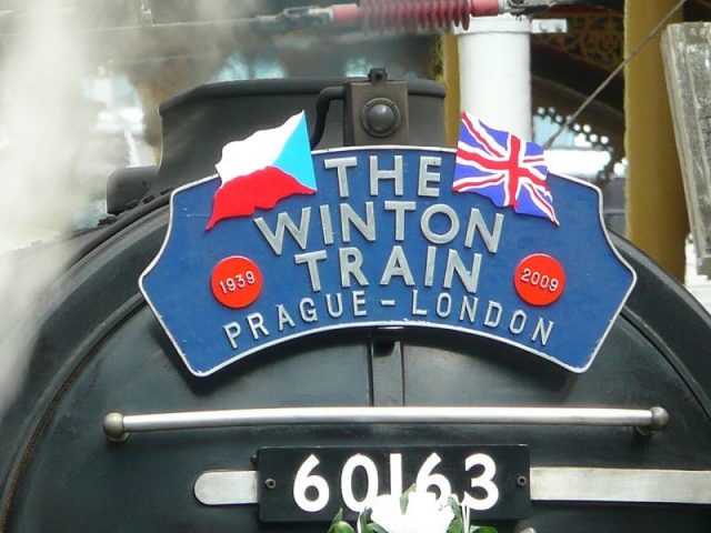 The headboard worn by No. 60163 Tornado from Harwich to Liverpool Street station, the final leg of the Winton Train from Prague.