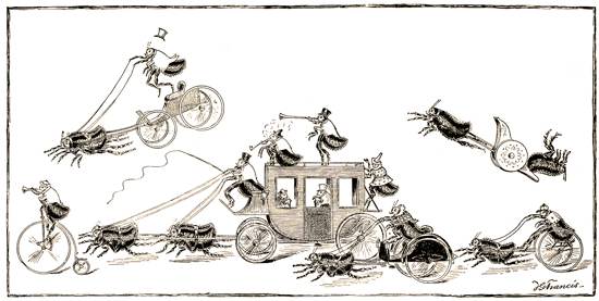A flea circus: “The Go-As-You-Please Race, as seen through a Magnifying Glass,” from St. Nicholas Magazine, USA, 1886.