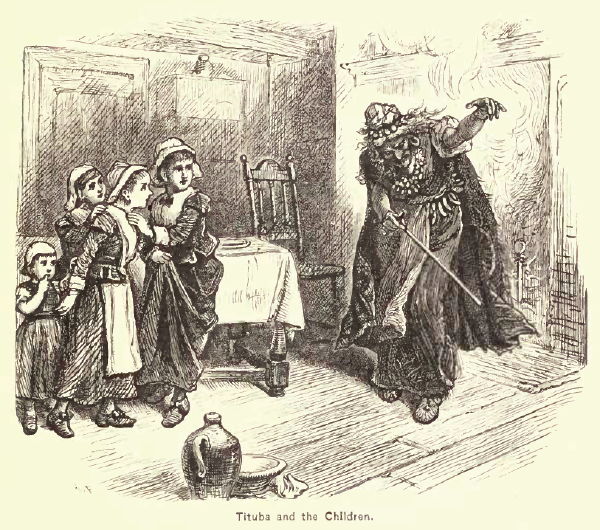 This 19th century representation of “Tituba and the Children” by Alfred Fredericks, originally appeared in A Popular History of the United States, Vol. 2, by William Cullen Bryant (1878)