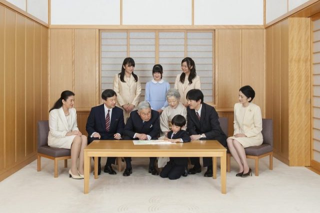 The Emperor and Empress with their family in November 2013. Photo by Ministry of Foreign Affairs of Japan CC BY 4.0