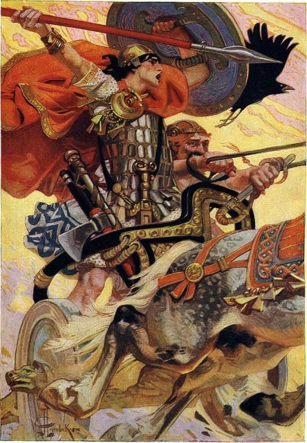 “Cuchulain in Battle”, illustration by J. C. Leyendecker in T. W. Rolleston’s Myths & Legends of the Celtic Race, 1911