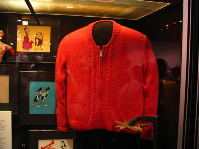 A sweater worn by Rogers, on display in the Smithsonian Institution’s Museum of American History. Photo by Rudi Riet – Flickr CC BY SA 2.0