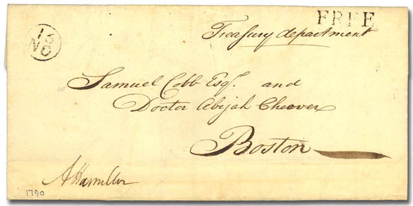 Alexander Hamilton free frank, 1790.
