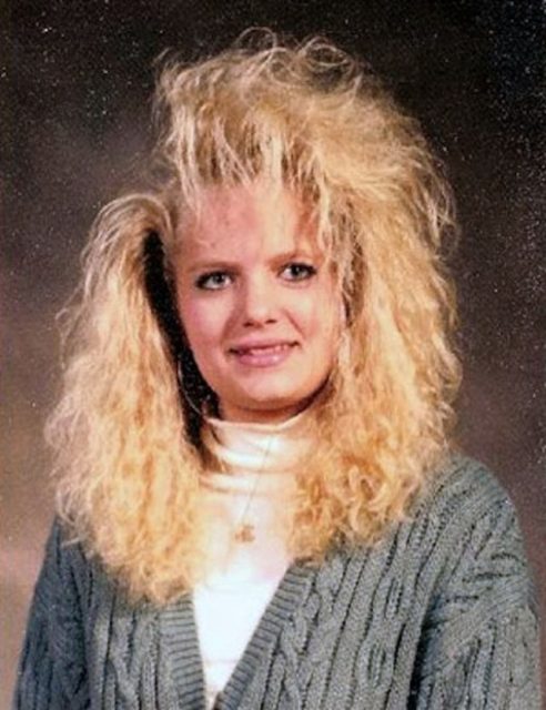 Whether crimped or permed, teased for poofyness was best.