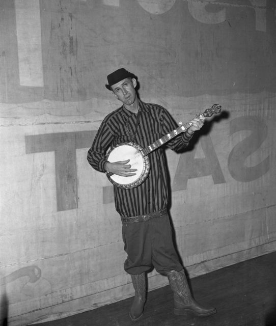 Dave Akeman, professionally known as Stringbean, backstage at the Grand Ole Opry, c.1957.