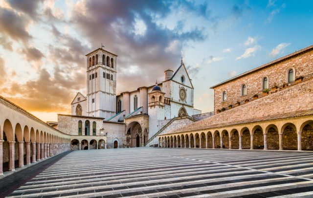 Basilica of St. Francis of Assisi (Basilica Papale di San Francesco) in Assisi, Umbria, Italy.